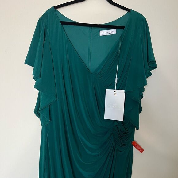 NEW Mac Duggal Faux Wrap Butterfly Sleeve Gown Emerald Green 20W - Picture 11 of 12